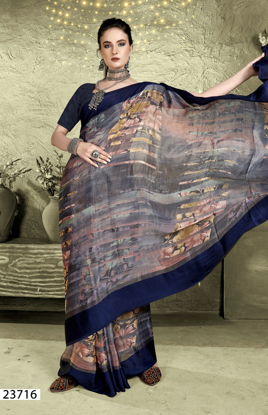 Nesta Vol 3 By Vallabhi Floral Printed Brasso Saree Suppliers In India